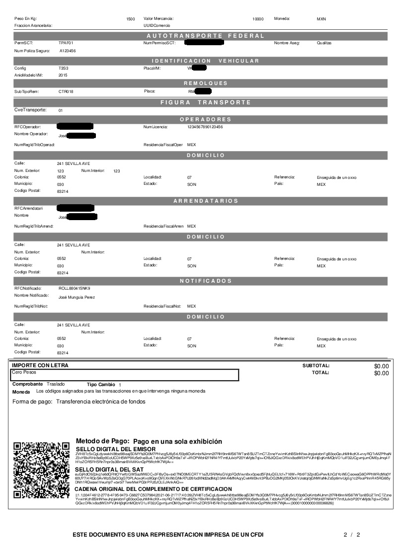 Carta porte ejemplo